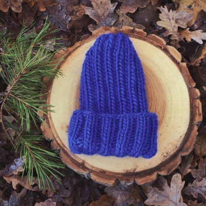 Czapka zimowa z wełny peruwiańskiej 100% - KOBALTOWA